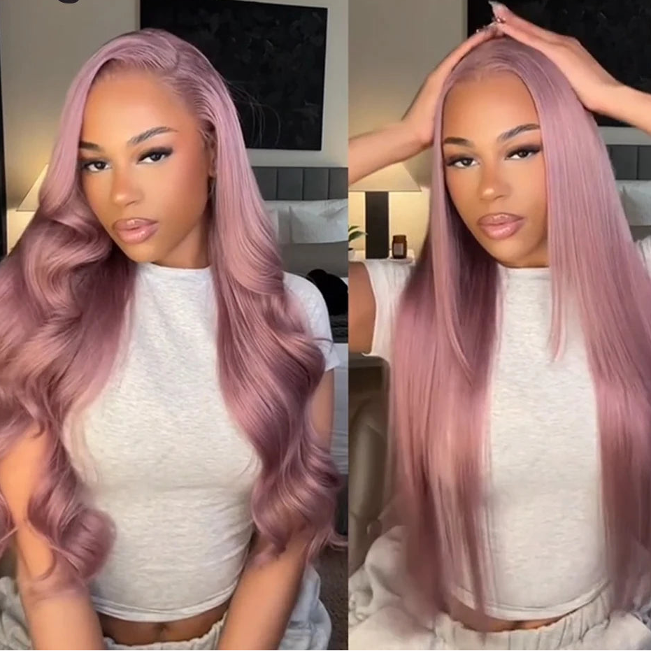 13x6 HD Glueless Lace Frontal Ash Purple Loose Body Wave Wigs Highlights Wear and Go Wig for Christmas Party