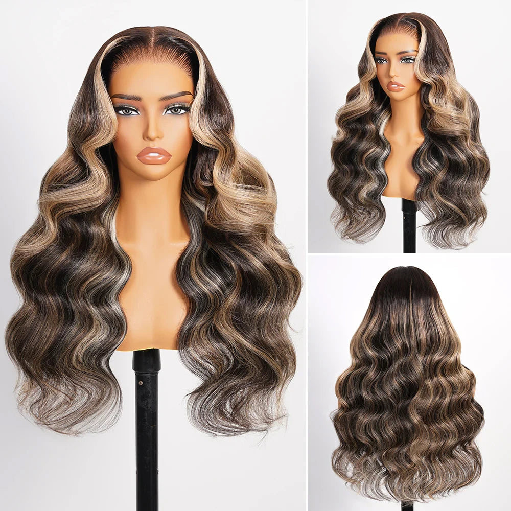 5x6 13x6 Glueless Wig Platinum Blonde Balayage Highlights Lace Frontal Wigs Body Wave With Drawstring 100% Human Hair