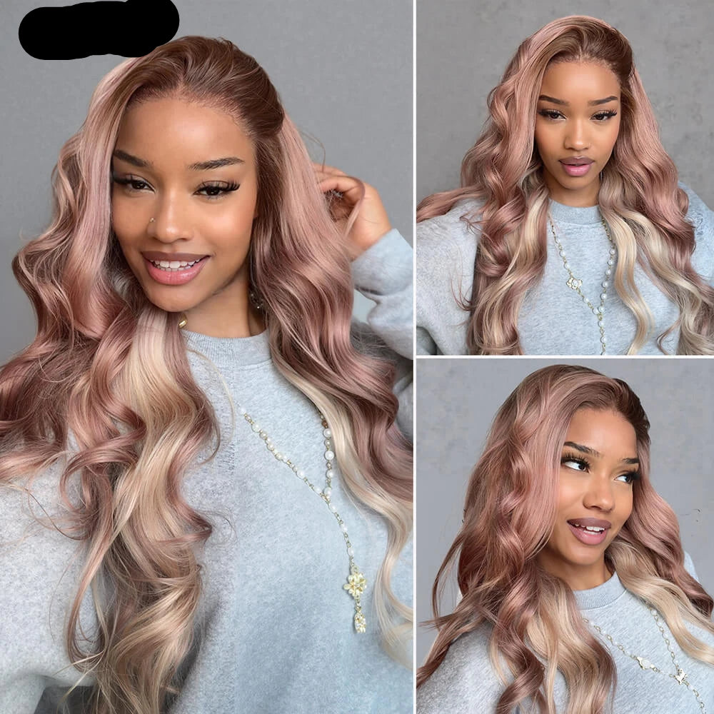 13x6 Three-Go Ombre Strawberry Blonde Glueless Wigs Body Wave with Drawstring 100% Human Hair Wig