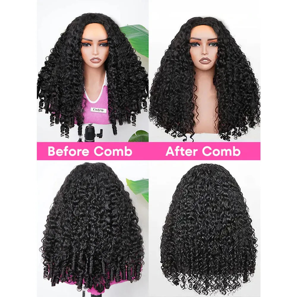 Burmese Curly Half Wig Vietnamese Glueless 100% Raw Human Hair Half Wig With Drawstring Seamless Clips Deep Wave 3 IN 1 Half Wig