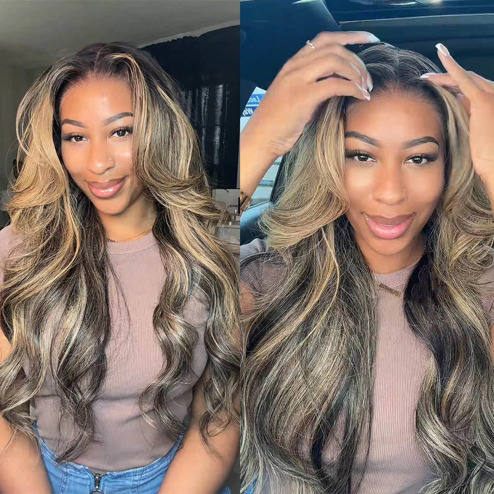 5x6 13x6 Glueless Wig Platinum Blonde Balayage Highlights Lace Frontal Wigs Body Wave With Drawstring 100% Human Hair