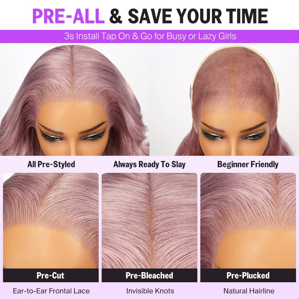 13x6 HD Glueless Lace Frontal Ash Purple Loose Body Wave Wigs Highlights Wear and Go Wig for Christmas Party