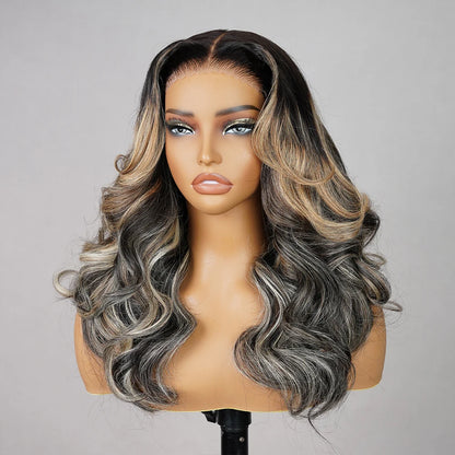 5x6 13x6 Glueless Wig Platinum Blonde Balayage Highlights Lace Frontal Wigs Body Wave With Drawstring 100% Human Hair