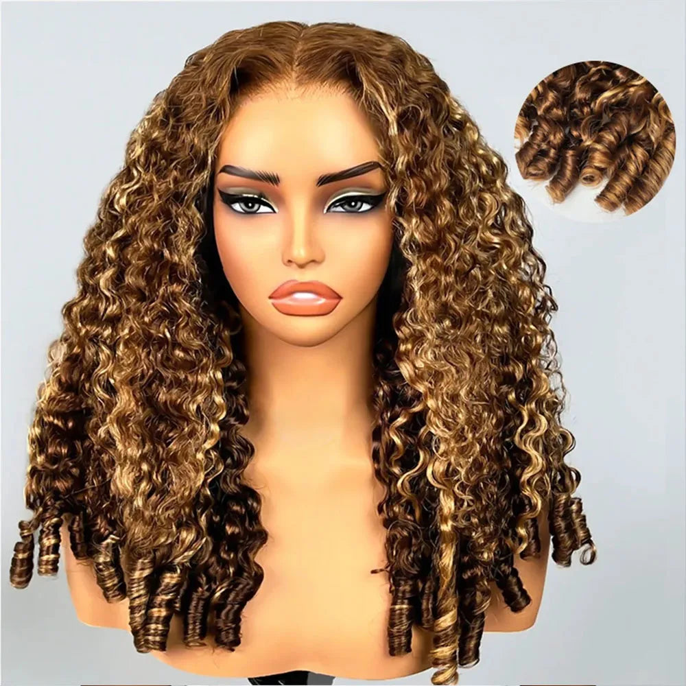 Highlight Ombre Burmese Curly Glueless Human Hair Wigs Wear And Go 13x6 360 HD Full Lace Frontal Wig Lace Front Human Hair Wigs
