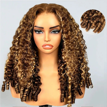 Highlight Ombre Burmese Curly Glueless Human Hair Wigs Wear And Go 13x6 360 HD Full Lace Frontal Wig Lace Front Human Hair Wigs