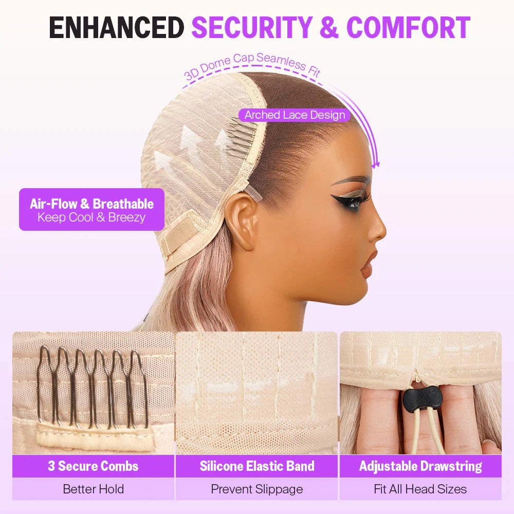 13x6 Three-Go Ombre Strawberry Blonde Glueless Wigs Body Wave with Drawstring 100% Human Hair Wig
