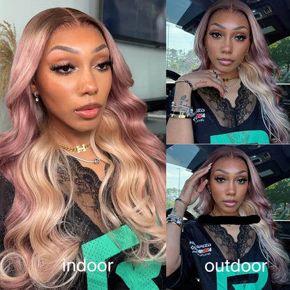 13x6 Glueless Human Hair Wigs Bye Bye Knots Ombre Blonde Body Wave Virgin Hair Wig with Drawstring Pre Plucked