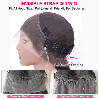 4C Edges Invisible String Snug Fit 360 Full Lace Glueless Frontal Wig With Drawstring Kinky Curly Lace Front 100% Human Hair Wig