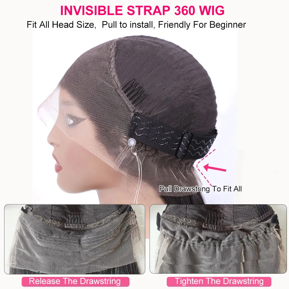 4C Edges Kinky Straight Invisi Strap 360 Full Lace Frontal Wig Yaki Straight Lace Front Human Hair Wig Glueless Wear And Go Wig