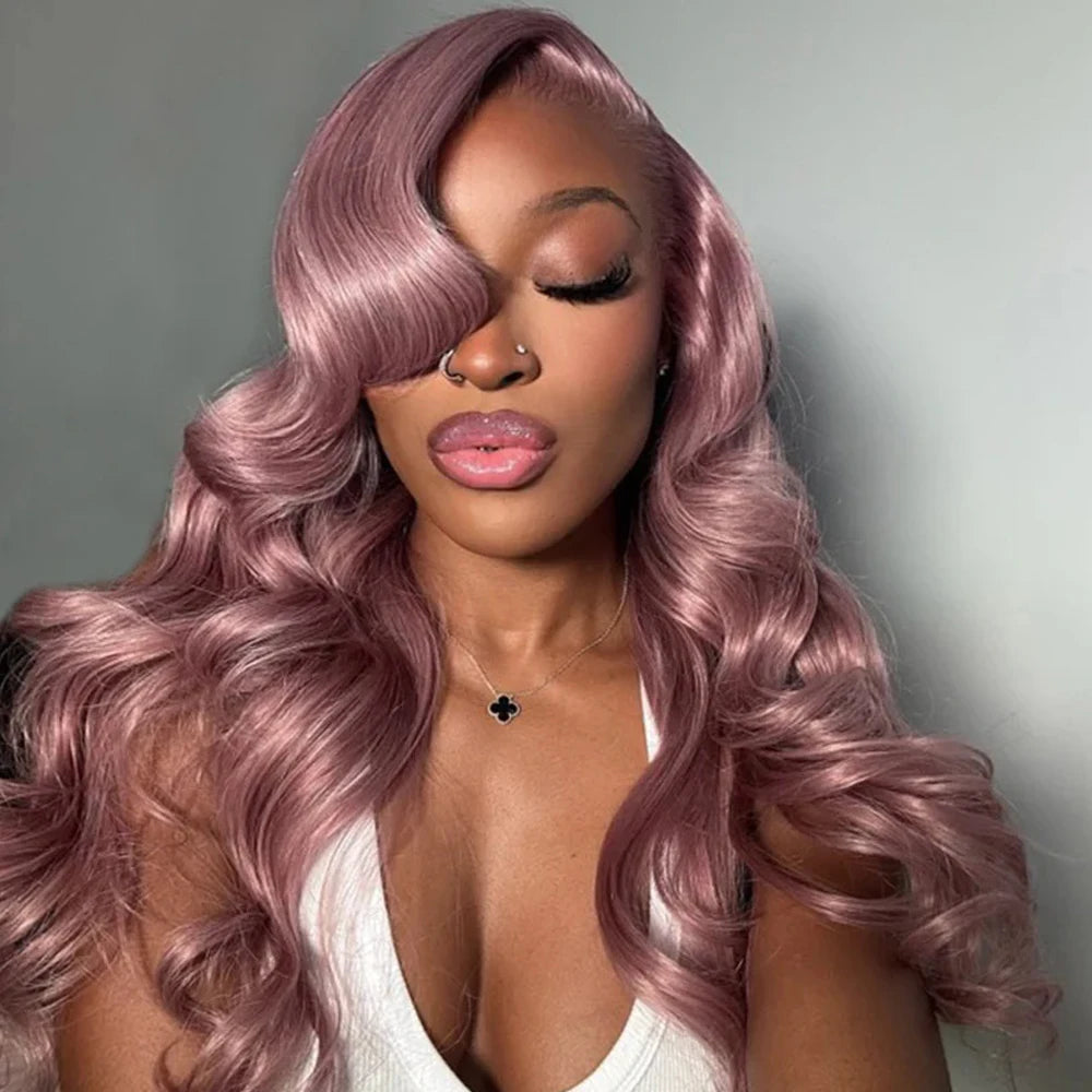 13x6 HD Glueless Lace Frontal Ash Purple Loose Body Wave Wigs Highlights Wear and Go Wig for Christmas Party