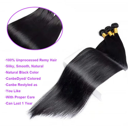 38 40 Inch Bone Straight 100% Weave Human Hair Bundles Raw Hair Extensions Brazilian Natural Black 3 4 Bundle Deals Unprocessed