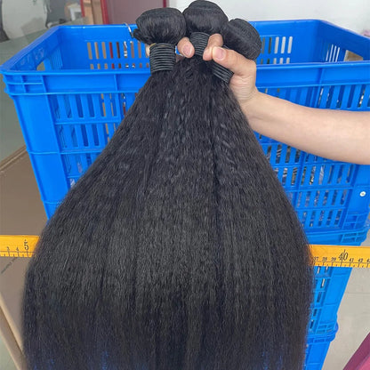 30 Inch 100% Human Hair Indian 12A Kinky Straight 3 Bundles Raw Virgin Unprocessed Yaki Straight Double Weft Bulk Braiding Hair
