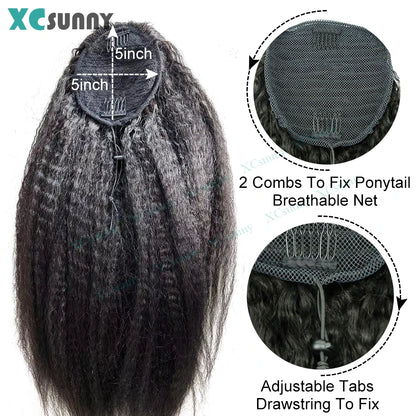 Ponytail Extension Human hair Kinky Straight Warp Around Ponytail Human Hair Remy Burmese High Ponytail Human Hair Extensions