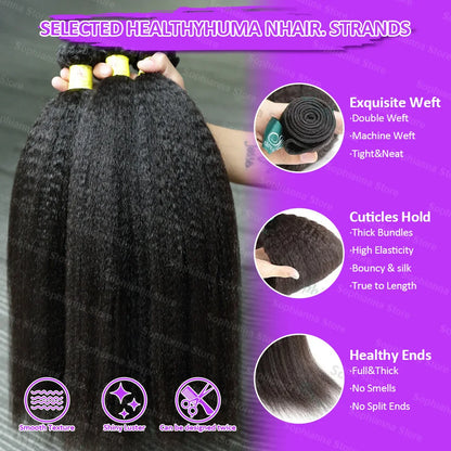 30 Inch 100% Human Hair Indian 12A Kinky Straight 3 Bundles Raw Virgin Unprocessed Yaki Straight Double Weft Bulk Braiding Hair