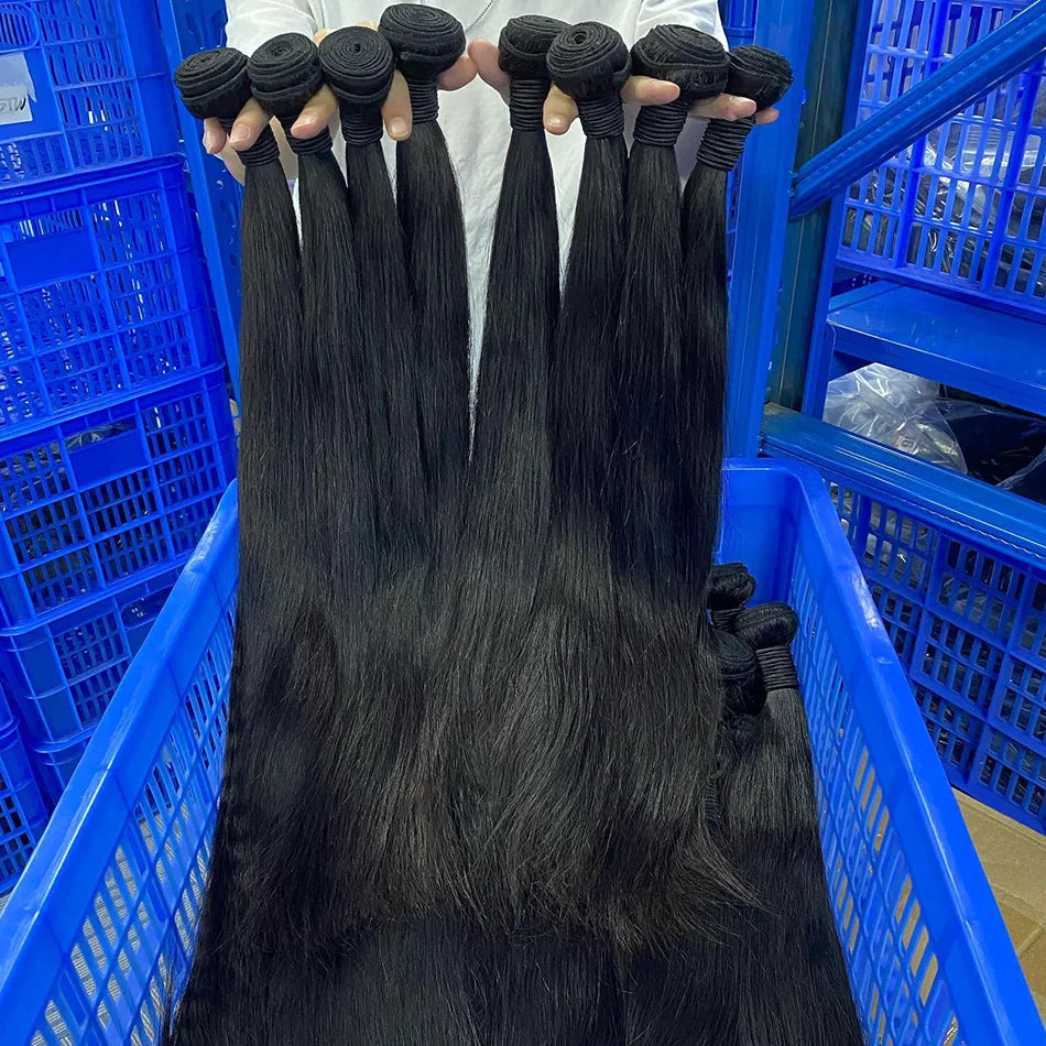38 40 Inch Bone Straight 100% Weave Human Hair Bundles Raw Hair Extensions Brazilian Natural Black 3 4 Bundle Deals Unprocessed