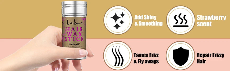 LOCKMIO 75g Hair Wax Stick With Castor Oil Tames Frizz Smooth Flyaways Strong Hold Edge Styling Finishing Broken Hair Pomade Wax