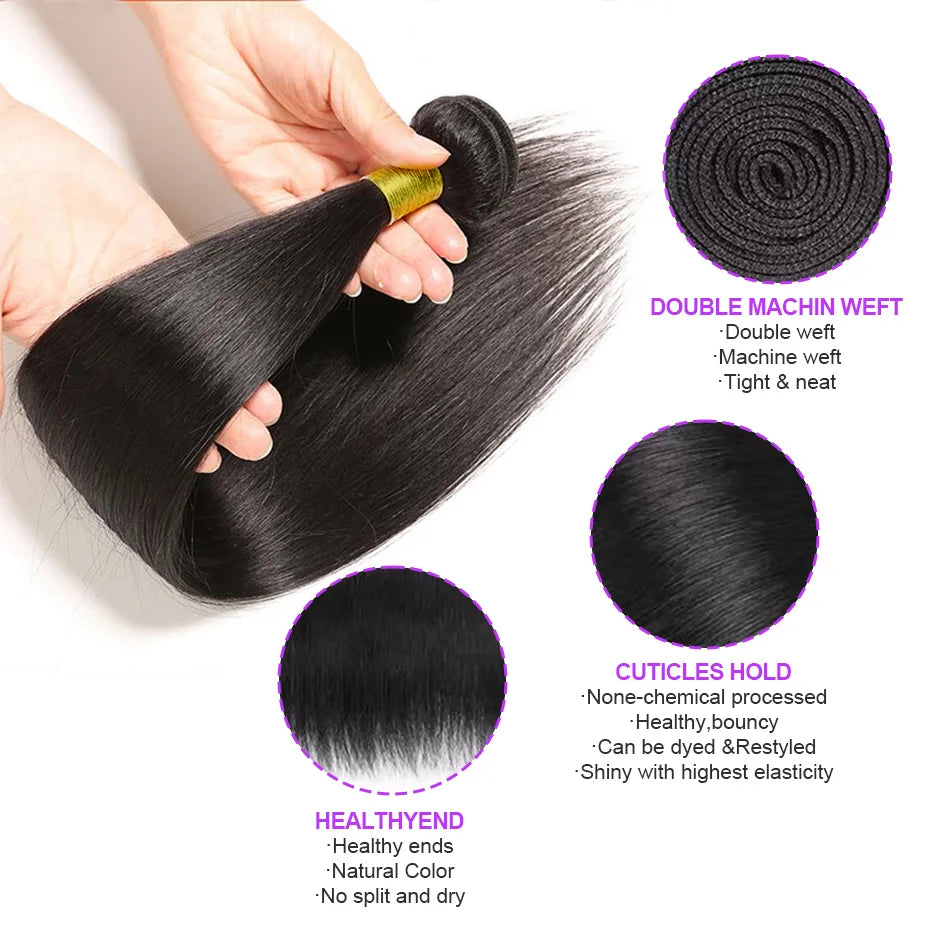 38 40 Inch Bone Straight 100% Weave Human Hair Bundles Raw Hair Extensions Brazilian Natural Black 3 4 Bundle Deals Unprocessed