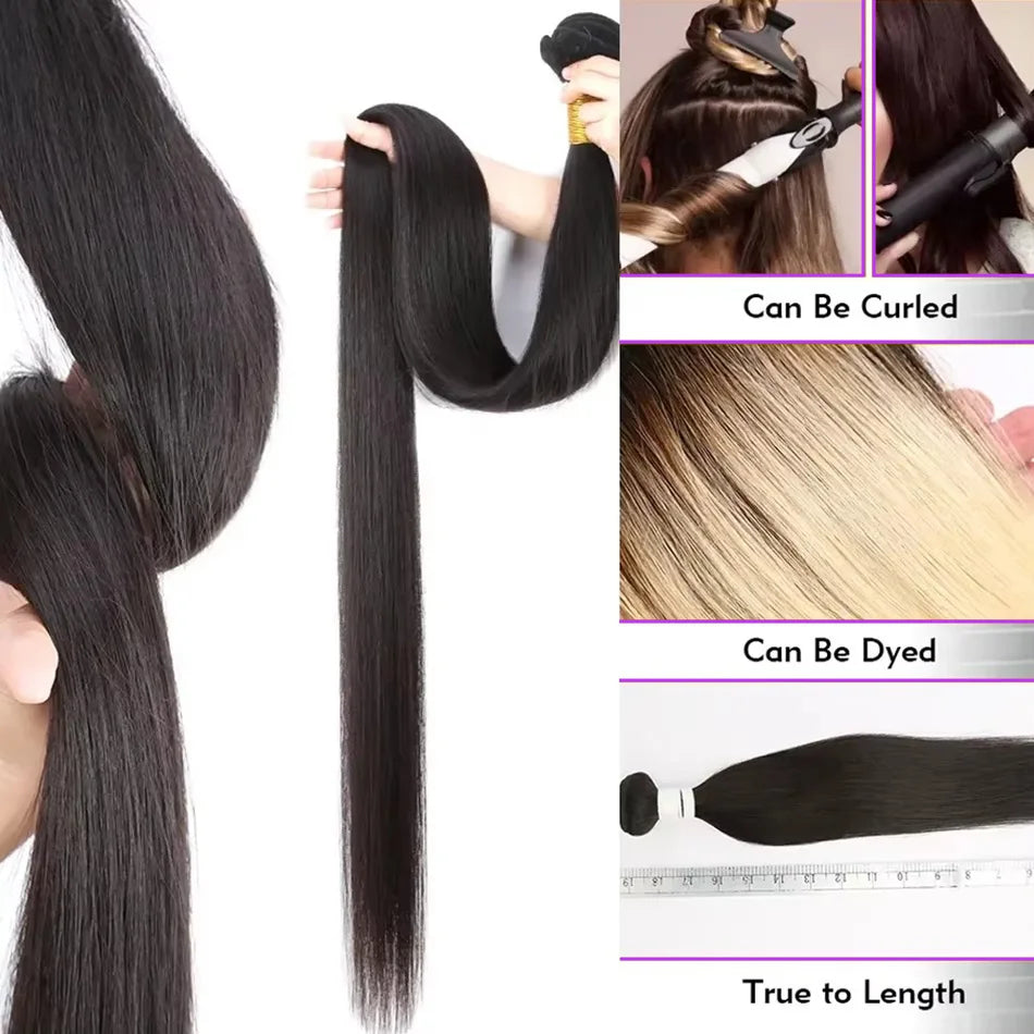 38 40 Inch Bone Straight 100% Weave Human Hair Bundles Raw Hair Extensions Brazilian Natural Black 3 4 Bundle Deals Unprocessed