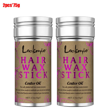 LOCKMIO 75g Hair Wax Stick With Castor Oil Tames Frizz Smooth Flyaways Strong Hold Edge Styling Finishing Broken Hair Pomade Wax