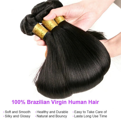 38 40 Inch Bone Straight 100% Weave Human Hair Bundles Raw Hair Extensions Brazilian Natural Black 3 4 Bundle Deals Unprocessed