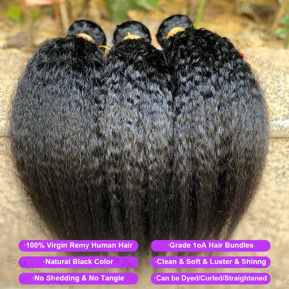 30 Inch 100% Human Hair Indian 12A Kinky Straight 3 Bundles Raw Virgin Unprocessed Yaki Straight Double Weft Bulk Braiding Hair